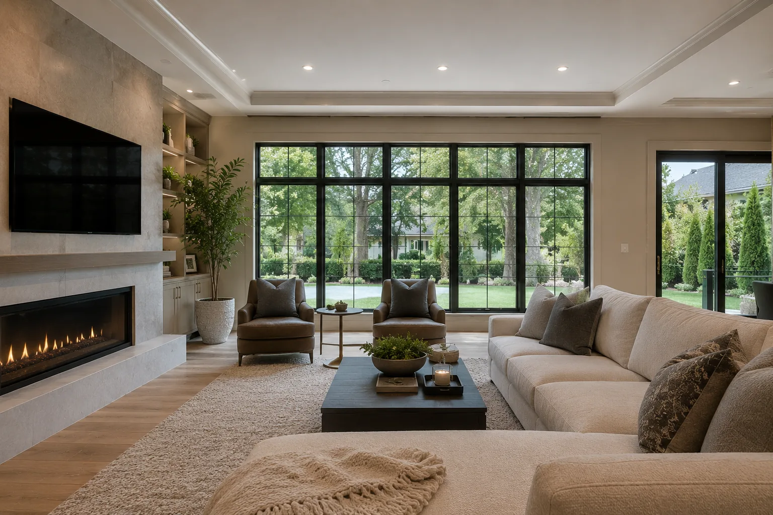 Living room remodel with fireplace and custom built-ins